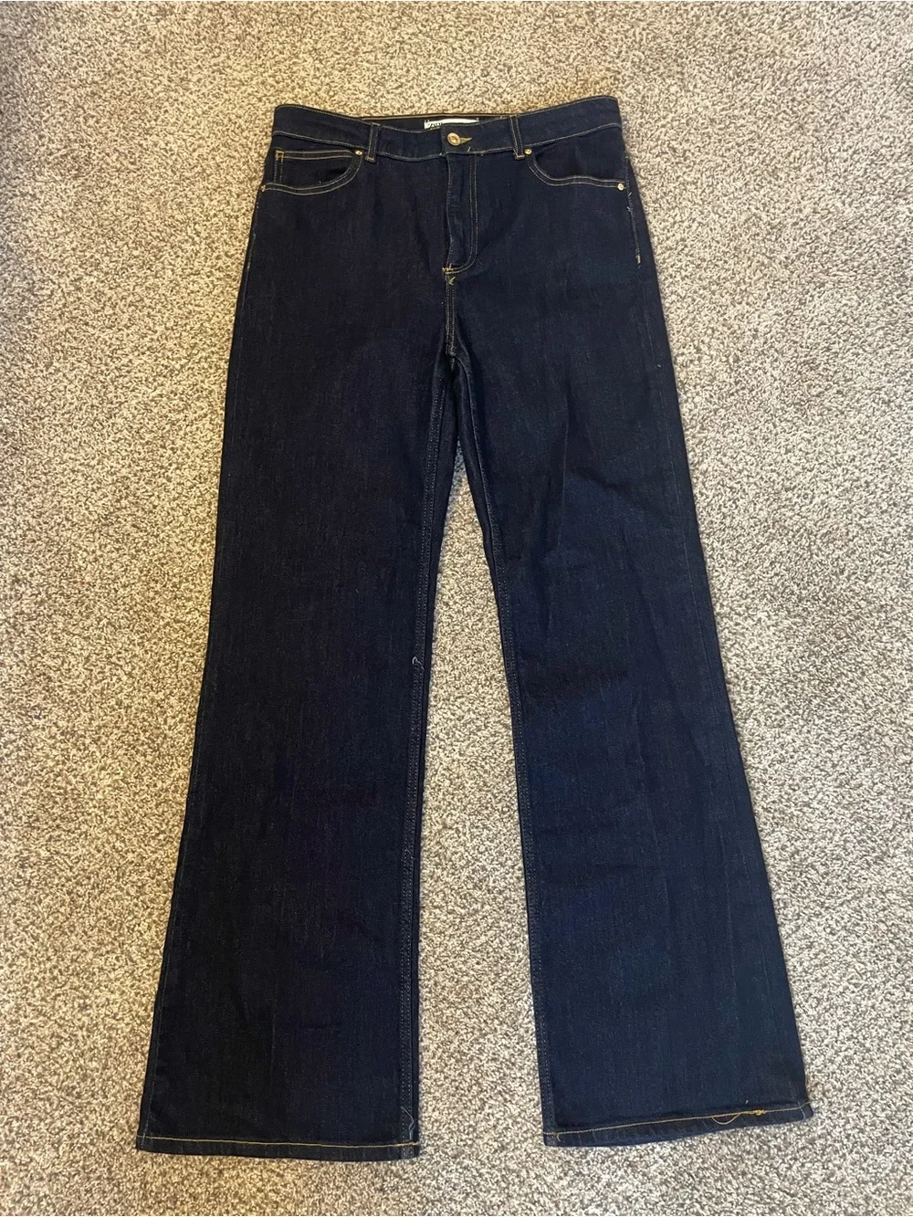 Zara Straight Leg High Rise Soft Stretch Dark Wash Jeans
